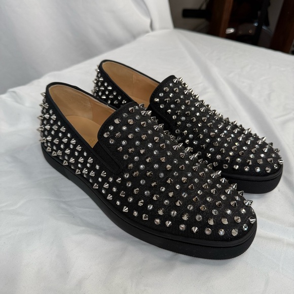 Christian Louboutin Other - Christian Louboutin Black/Crystal Sv Version Roller 1c1s Flat Shoes